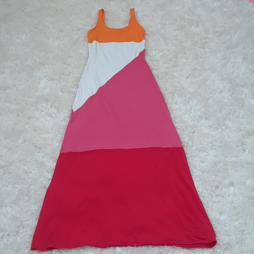 BEBE color block pink orange red maxi dress XS